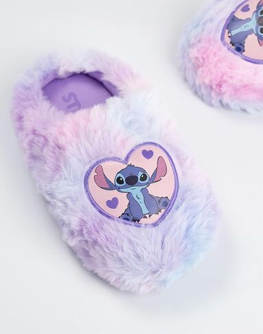 Disney Lilo & Stitch Girls Purple Heart Character Mule Slippers | Fluffy Indoor Slippers for Home in Saudi Arabia