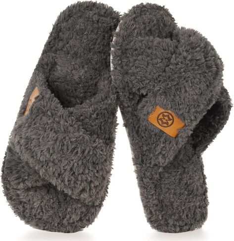 شباشب Dokela Fuzzy مفتوحة عند الأصابع للأطفال والبنات والأولاد من إسفنج الذاكرة المريح بشريط متقاطع أحذية منزلية غير قابلة للانزلاق وناعمة وخفيفة الوزن سهلة الارتداء في المنزل وغرفة النوم في الأماكن المغلقة والخارجية in Kuwait