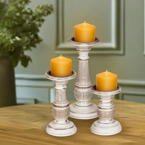 DEVLA Candle Holder for Pillar Candle Set of 3, Farmhouse Wood Candle Holder, Rustic Wooden Candle Stand, Vintage Small,Medium and Large Wooden Candlestick Holders. in Saudi Arabia