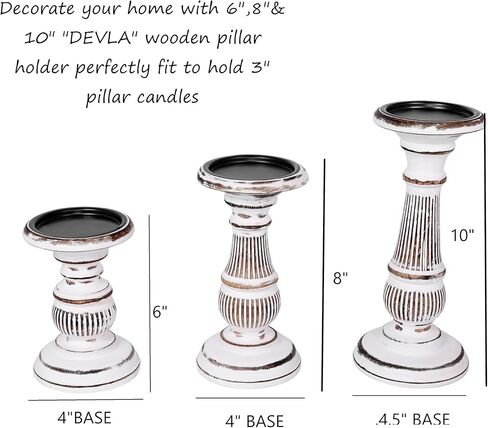 DEVLA Candle Holder for Pillar Candle Set of 3, Farmhouse Wood Candle Holder, Rustic Wooden Candle Stand, Vintage Small,Medium and Large Wooden Candlestick Holders. in Saudi Arabia