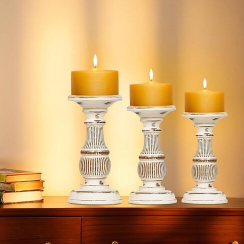 DEVLA Candle Holder for Pillar Candle Set of 3, Farmhouse Wood Candle Holder, Rustic Wooden Candle Stand, Vintage Small,Medium and Large Wooden Candlestick Holders. in Saudi Arabia