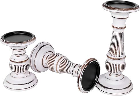 DEVLA Candle Holder for Pillar Candle Set of 3, Farmhouse Wood Candle Holder, Rustic Wooden Candle Stand, Vintage Small,Medium and Large Wooden Candlestick Holders. in Saudi Arabia