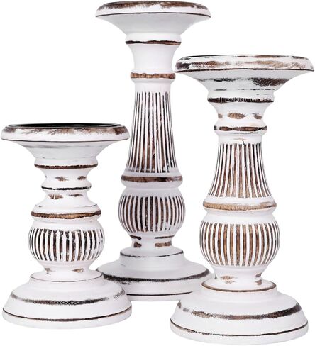 DEVLA Candle Holder for Pillar Candle Set of 3, Farmhouse Wood Candle Holder, Rustic Wooden Candle Stand, Vintage Small,Medium and Large Wooden Candlestick Holders. in Saudi Arabia