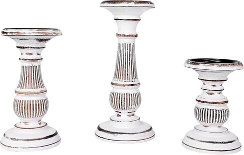 DEVLA Candle Holder for Pillar Candle Set of 3, Farmhouse Wood Candle Holder, Rustic Wooden Candle Stand, Vintage Small,Medium and Large Wooden Candlestick Holders. in Saudi Arabia