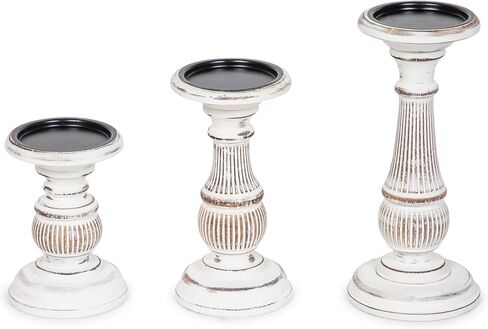 DEVLA Candle Holder for Pillar Candle Set of 3, Farmhouse Wood Candle Holder, Rustic Wooden Candle Stand, Vintage Small,Medium and Large Wooden Candlestick Holders. in Saudi Arabia