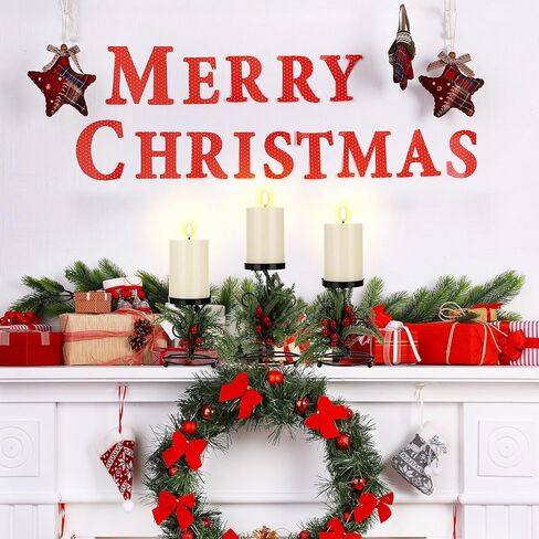 Yunlly Set of 3 Christmas Candle Holder Centerpiece with 3 Candle LED Battery Operated Norfolk Pine Needle Artificial Xmas Table Decorations Base Candelabrum for Dining Room Mantle Kitchen Indoor Home in Saudi Arabia