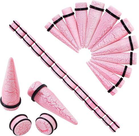 Longbeauty 24Pcs Ear Gauges Stretching Kit Cracked Design 00G-13/16 10-20MM Acrylic Ear Tapers and Plugs Expanders Stretchers Ear Weights Piercing Jewelry for Women Men in Saudi Arabia