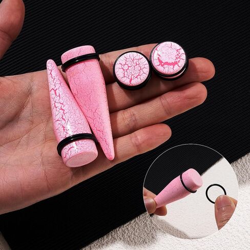 Longbeauty 24Pcs Ear Gauges Stretching Kit Cracked Design 00G-13/16 10-20MM Acrylic Ear Tapers and Plugs Expanders Stretchers Ear Weights Piercing Jewelry for Women Men in Saudi Arabia