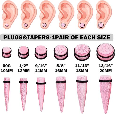 Longbeauty 24Pcs Ear Gauges Stretching Kit Cracked Design 00G-13/16 10-20MM Acrylic Ear Tapers and Plugs Expanders Stretchers Ear Weights Piercing Jewelry for Women Men in Saudi Arabia