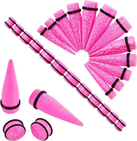 Longbeauty 24Pcs Ear Gauges Stretching Kit Cracked Design 00G-13/16 10-20MM Acrylic Ear Tapers and Plugs Expanders Stretchers Ear Weights Piercing Jewelry for Women Men in Saudi Arabia
