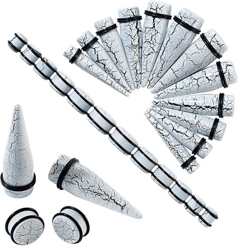 Longbeauty 24Pcs Ear Gauges Stretching Kit Cracked Design 00G-13/16 10-20MM Acrylic Ear Tapers and Plugs Expanders Stretchers Ear Weights Piercing Jewelry for Women Men in Saudi Arabia