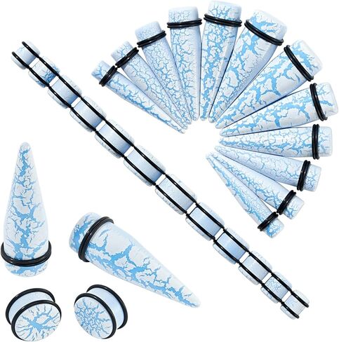 Longbeauty 24Pcs Ear Gauges Stretching Kit Cracked Design 00G-13/16 10-20MM Acrylic Ear Tapers and Plugs Expanders Stretchers Ear Weights Piercing Jewelry for Women Men in Saudi Arabia