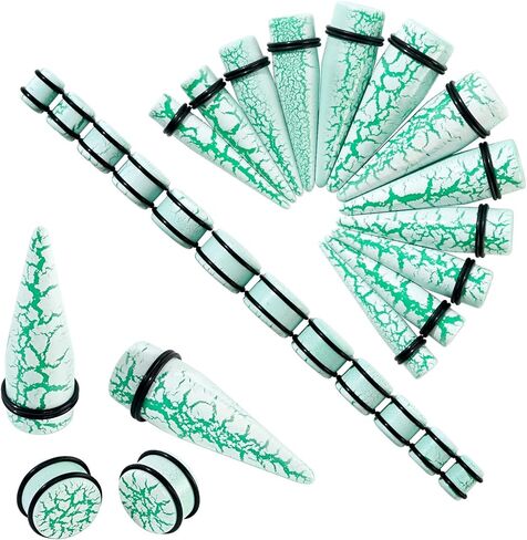 Longbeauty 24Pcs Ear Gauges Stretching Kit Cracked Design 00G-13/16 10-20MM Acrylic Ear Tapers and Plugs Expanders Stretchers Ear Weights Piercing Jewelry for Women Men in Saudi Arabia