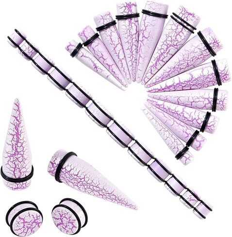 Longbeauty 24Pcs Ear Gauges Stretching Kit Cracked Design 00G-13/16 10-20MM Acrylic Ear Tapers and Plugs Expanders Stretchers Ear Weights Piercing Jewelry for Women Men in Saudi Arabia