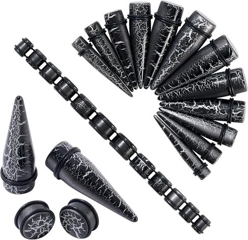 Longbeauty 24Pcs Ear Gauges Stretching Kit Cracked Design 00G-13/16 10-20MM Acrylic Ear Tapers and Plugs Expanders Stretchers Ear Weights Piercing Jewelry for Women Men in Saudi Arabia