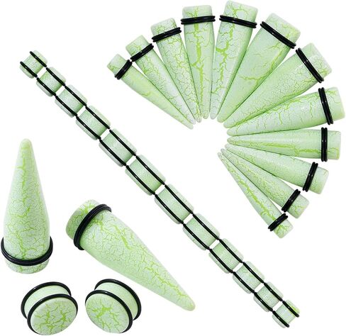 Longbeauty 24Pcs Ear Gauges Stretching Kit Cracked Design 00G-13/16 10-20MM Acrylic Ear Tapers and Plugs Expanders Stretchers Ear Weights Piercing Jewelry for Women Men in Saudi Arabia