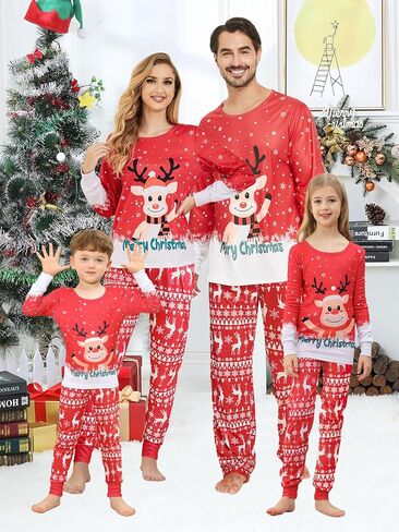 Matching Family Christmas Pajamas Sets Cute Deer Print Boys Girls Sleepwear Holiday Pjs for Women and Men in Saudi Arabia