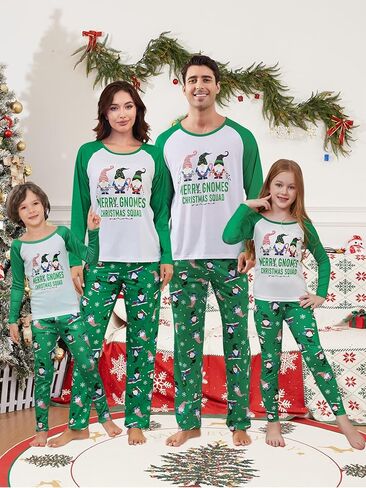 Matching Family Christmas Pajamas Set Cute Gnomes Squad and Letter Printed Sleepwear Holiday Loungewear Pjs in Saudi Arabia