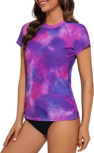 Tournesol Women's Rash Guard Long Sleeve Swim Shirts UV Protection Rashguard Swimsuit Tops Round Neck Swimwear Top Side Slits in Saudi Arabia