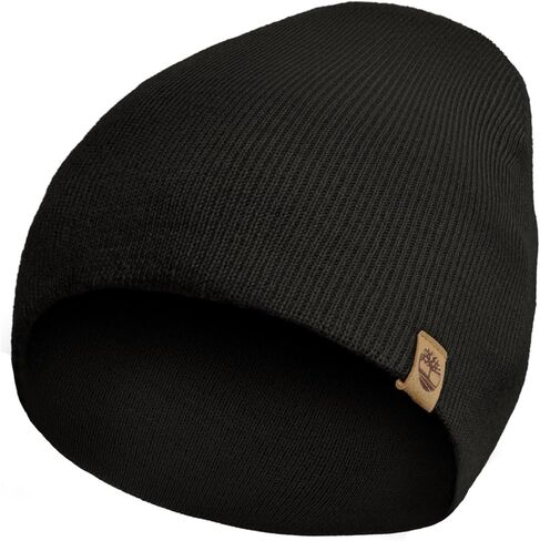Timberland Men’s Ribbed Pull-On No Cuff Beanie - Soft Rib Knit Winter Hat, Stretch Fit, Warm Classic Look, Suede Logo Clip in Saudi Arabia
