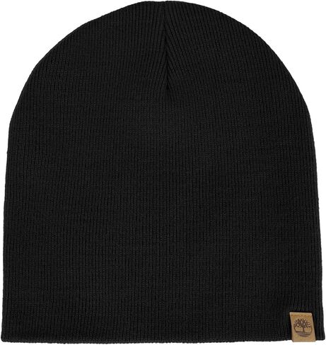 Timberland Men’s Ribbed Pull-On No Cuff Beanie - Soft Rib Knit Winter Hat, Stretch Fit, Warm Classic Look, Suede Logo Clip in Saudi Arabia