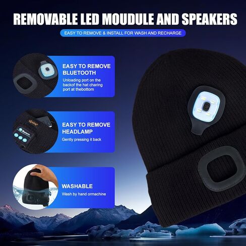 قبعة بلوتوث LED، قبعة موسيقى شتوية دافئة مبطنة بالصوف مع ضوء ومكبر صوت وسماعات رأس ميكروفون، هدايا للرجال والنساء in Kuwait