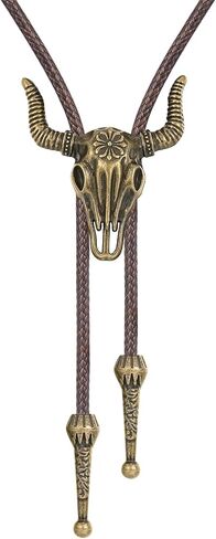 Western Bolo Tie for Men Cowboy Tie Floral Bull Skull Brown Bolo Ties Cowboy Chic Necktie in Saudi Arabia