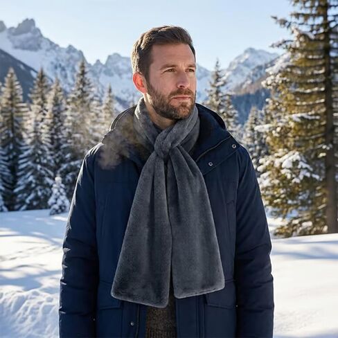 وشاح من الفرو الصناعي مع جيب بسحاب مخفي، وشاح جيب دافئ وناعم لتخزين الهاتف والبطاقات والمفاتيح بدون استخدام اليدين in Kuwait