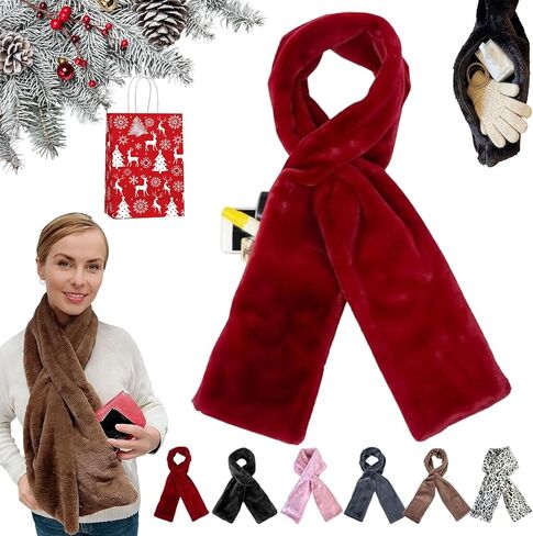 وشاح من الفرو الصناعي مع جيب بسحاب مخفي، وشاح جيب دافئ وناعم لتخزين الهاتف والبطاقات والمفاتيح بدون استخدام اليدين in Kuwait