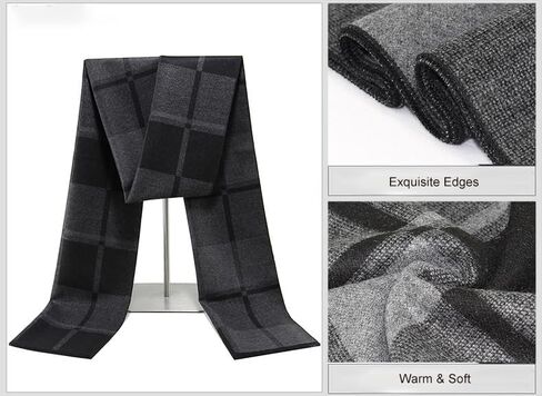 Cashmere Feel Scarf for Men, Soft Warm Winter Scarves, Modern Minimalist Long Plaid (70 x 12 Inch) in Saudi Arabia