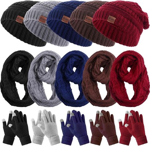 Geyoga 15 Pcs Winter Hat Gloves Scarf Set for Men Women Winter Beanie Hats Knitted Cap Neck Warmer Scarf Touchscreen Warm Gloves for Cold Weather Outdoor in Saudi Arabia