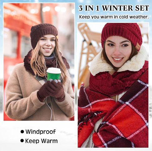Geyoga 15 Pcs Winter Hat Gloves Scarf Set for Men Women Winter Beanie Hats Knitted Cap Neck Warmer Scarf Touchscreen Warm Gloves for Cold Weather Outdoor in Saudi Arabia