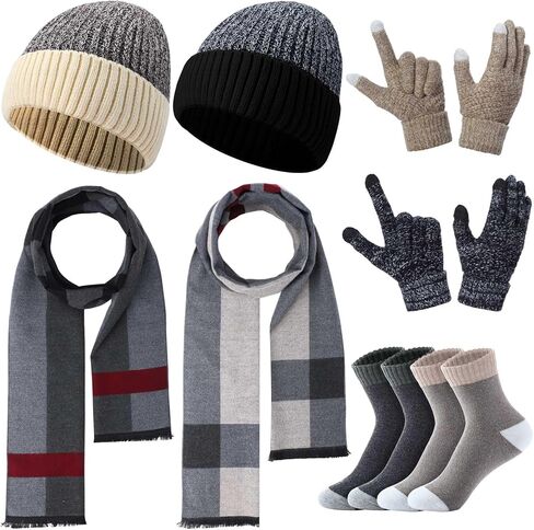 Geyoga 8 Pcs Men Knit Beanie Hat Winter Touchscreen Gloves Long Neck Scarf Socks Set for Men Women Gifts Cold Weather in Saudi Arabia