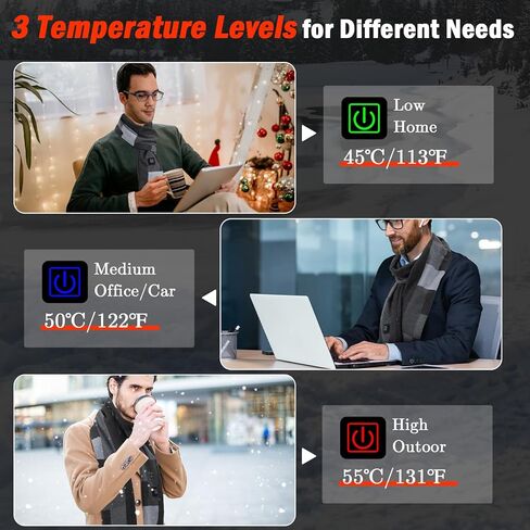 وشاح تسخين WIOR للنساء والرجال، وسادة حرارية للرقبة مع بطارية 5000 مللي أمبير في الساعة، 3 مستويات لتدفئة الرقبة USB وشاح تسخين كهربائي للرقبة لفافة الشتاء هدايا عيد الميلاد لتخفيف الألم والتزلج والمشي لمسافات طويلة in Kuwait