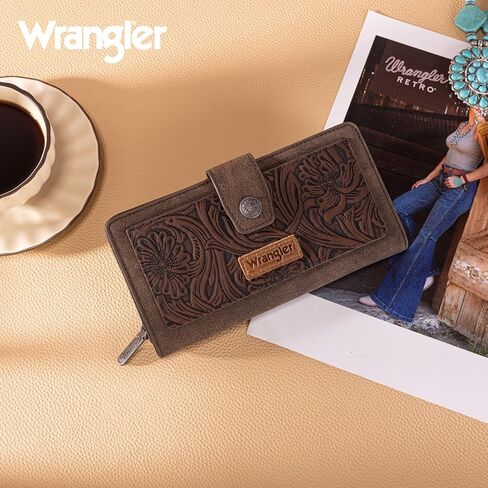 Montana West X Wrangler Large Womens Wallet Western Tooling Flower Wallets, Card Cases & Money Organizers Bifold Card Cash Phone Wallet Ladies Female Travel Clutch Wallets with RFID Lining in Saudi Arabia