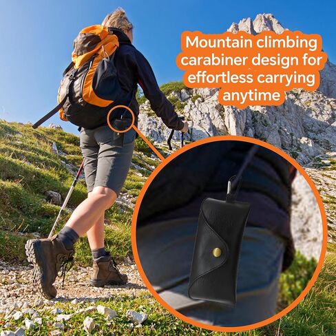 حافظة نظارات Rayjee المحمولة من جلد البولي يوريثان مع مشبك حلقة تسلق، حامل نظارات شمسية ذو هيكل ناعم مع بطانة من الجلد السويدي، حافظة واقية لنظارات السفر الرجعية للرجال والنساء in Kuwait