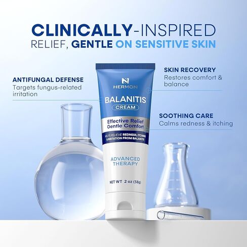 مجموعة علاج التهاب الحشفة للرجال من هيرمون: كريم مهدئ 2 أونصة وصابون تنظيف كلوتريمازول 1% 4 أونصة - يساعد على تخفيف الاحمرار والحكة والتهيج - رعاية لطيفة للمناطق الحساسة in Kuwait