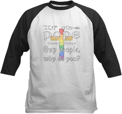 قميص بيسبول من CafePress Pope لا يحكم على المثليين 2 للأطفال، قميص بيسبول قطني للأطفال، 3/4 بأكمام راجلان أسود/أبيض in Saudi Arabia