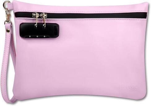 Gift Box Package PU Leather Smell Proof Bag with Combination Lock, Handy Cosmetic Bag with Handle, Travel Money Cash Bag, Bank Pouch with Zipper. (Pink) in Saudi Arabia
