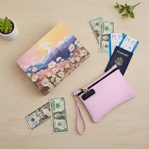 Gift Box Package PU Leather Smell Proof Bag with Combination Lock, Handy Cosmetic Bag with Handle, Travel Money Cash Bag, Bank Pouch with Zipper. (Pink) in Saudi Arabia