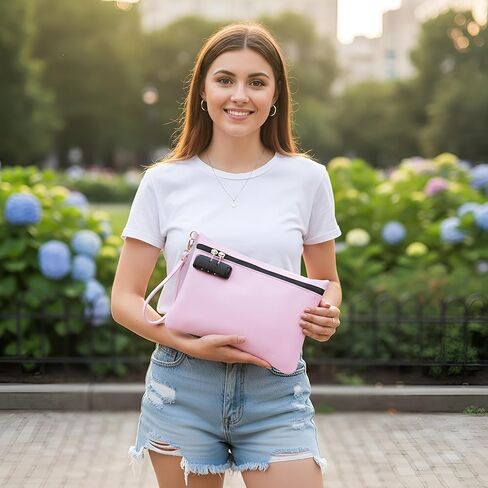 Gift Box Package PU Leather Smell Proof Bag with Combination Lock, Handy Cosmetic Bag with Handle, Travel Money Cash Bag, Bank Pouch with Zipper. (Pink) in Saudi Arabia