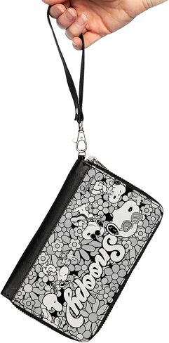 Buckle-Down Peanuts Wallet, Zip Around, Snoopy Poses and Daisy Flowers Collage Black Grays White, Vegan Leather in Saudi Arabia