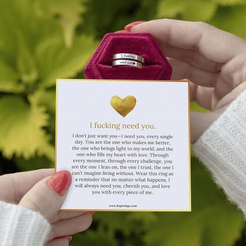 أنا F♡cking Need You Ring من Hope Rings - 304 حلقات من الفولاذ المقاوم للصدأ لها - أزواج قابلة للتعديل مع صندوق هدايا وبطاقة رسالة - مجوهرات خالية من التشويه - هدية رومانسية لصديقتك أو صديقها in Kuwait