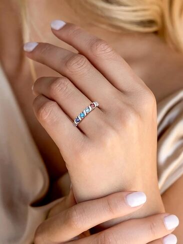 Custom4U خاتم الأمهات شخصية مع 1-5 أسماء جوهرة محفورة 925 الفضة الاسترليني / 14K الذهب الأبيض مطلي خواتم جوهرة للنساء وعد خاتم عيد ميلاد هدايا مجوهرات لأمي الجدة زوجة in Kuwait