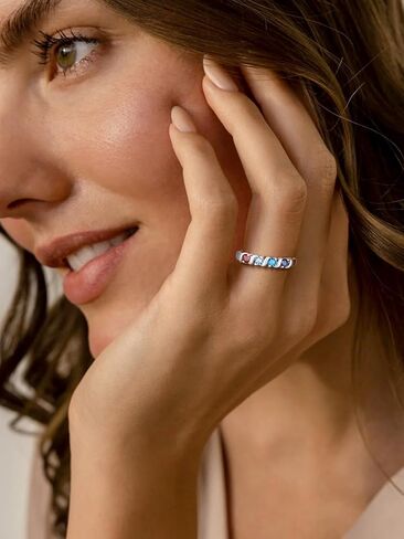 Custom4U خاتم الأمهات شخصية مع 1-5 أسماء جوهرة محفورة 925 الفضة الاسترليني / 14K الذهب الأبيض مطلي خواتم جوهرة للنساء وعد خاتم عيد ميلاد هدايا مجوهرات لأمي الجدة زوجة in Kuwait