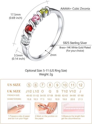 Custom4U خاتم الأمهات شخصية مع 1-5 أسماء جوهرة محفورة 925 الفضة الاسترليني / 14K الذهب الأبيض مطلي خواتم جوهرة للنساء وعد خاتم عيد ميلاد هدايا مجوهرات لأمي الجدة زوجة in Kuwait