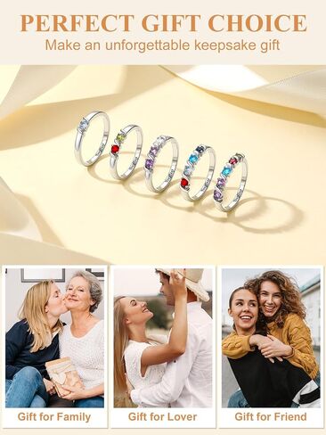 Custom4U خاتم الأمهات شخصية مع 1-5 أسماء جوهرة محفورة 925 الفضة الاسترليني / 14K الذهب الأبيض مطلي خواتم جوهرة للنساء وعد خاتم عيد ميلاد هدايا مجوهرات لأمي الجدة زوجة in Kuwait
