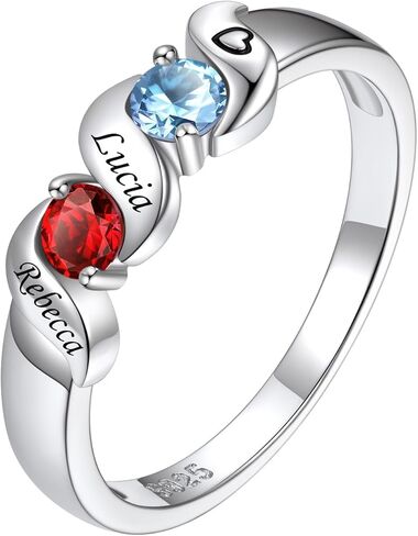 Custom4U خاتم الأمهات شخصية مع 1-5 أسماء جوهرة محفورة 925 الفضة الاسترليني / 14K الذهب الأبيض مطلي خواتم جوهرة للنساء وعد خاتم عيد ميلاد هدايا مجوهرات لأمي الجدة زوجة in Kuwait