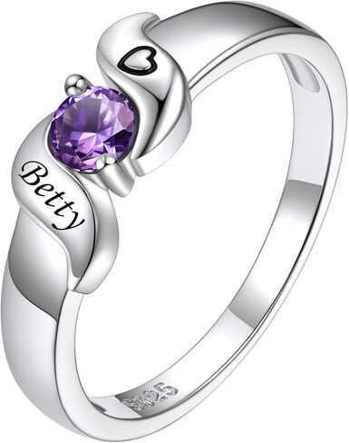 Custom4U خاتم الأمهات شخصية مع 1-5 أسماء جوهرة محفورة 925 الفضة الاسترليني / 14K الذهب الأبيض مطلي خواتم جوهرة للنساء وعد خاتم عيد ميلاد هدايا مجوهرات لأمي الجدة زوجة in Kuwait