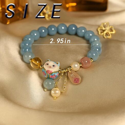 سوار RITIM Lucky Cat للنساء، سوار Maneki Neko الساحر مع قلادة قطة من الكريستال والسيراميك الأزرق، هدية مجوهرات فنغ شوي قابلة للتعديل لها حظًا سعيدًا in Saudi Arabia